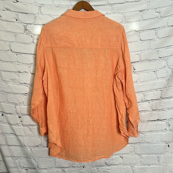 Sigrid Olsen Orange Linen Y Neck Button Down Collared Blouse Size 2X - Picture 2 of 14